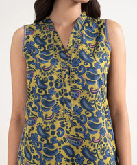 Mustard & Blue Printed Fabric – Unstitched 1 Piece (2.75m) - Aura By Zuha