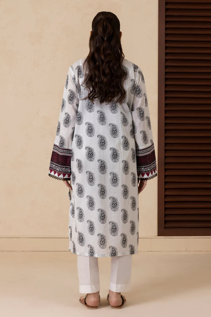 Aura Printed Lawn Kurta – White Pret for Women