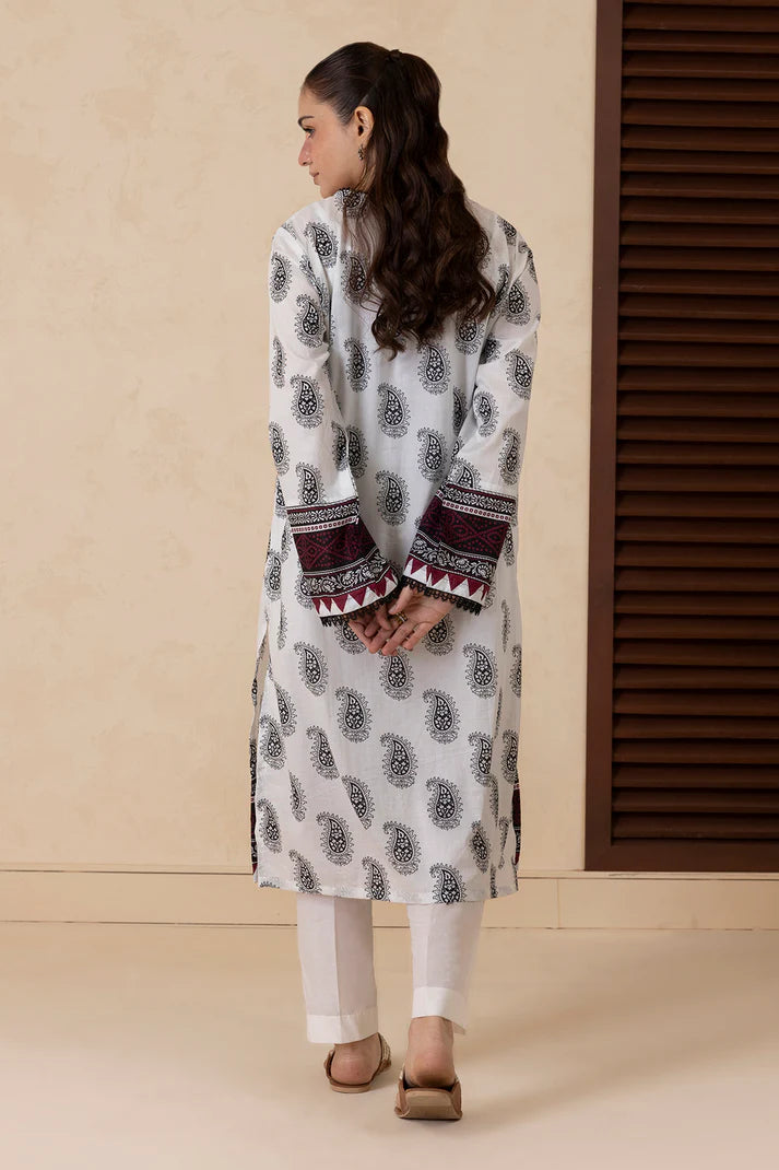 Aura Printed Lawn Kurta – White Pret for Women