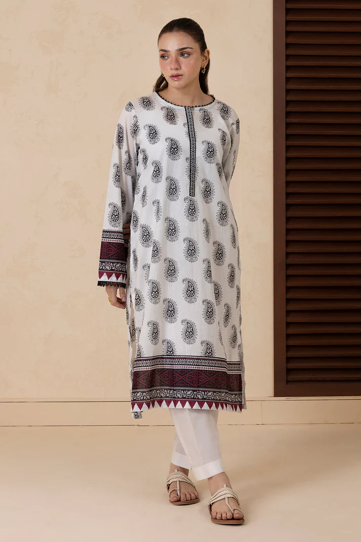 Aura Printed Lawn Kurta – White Pret for Women