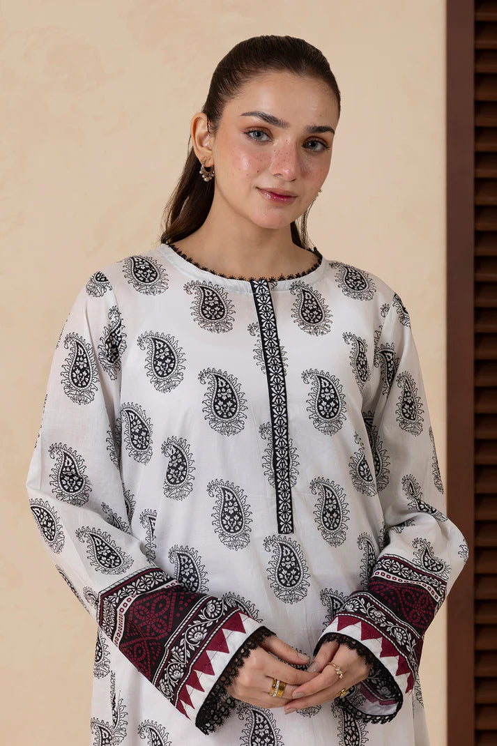 Aura Printed Lawn Kurta – White Pret for Women