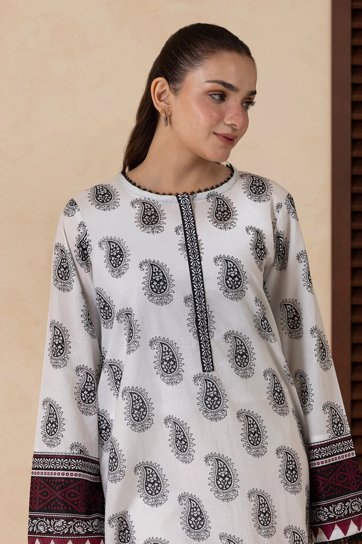 Aura Printed Lawn Kurta – White Pret for Women