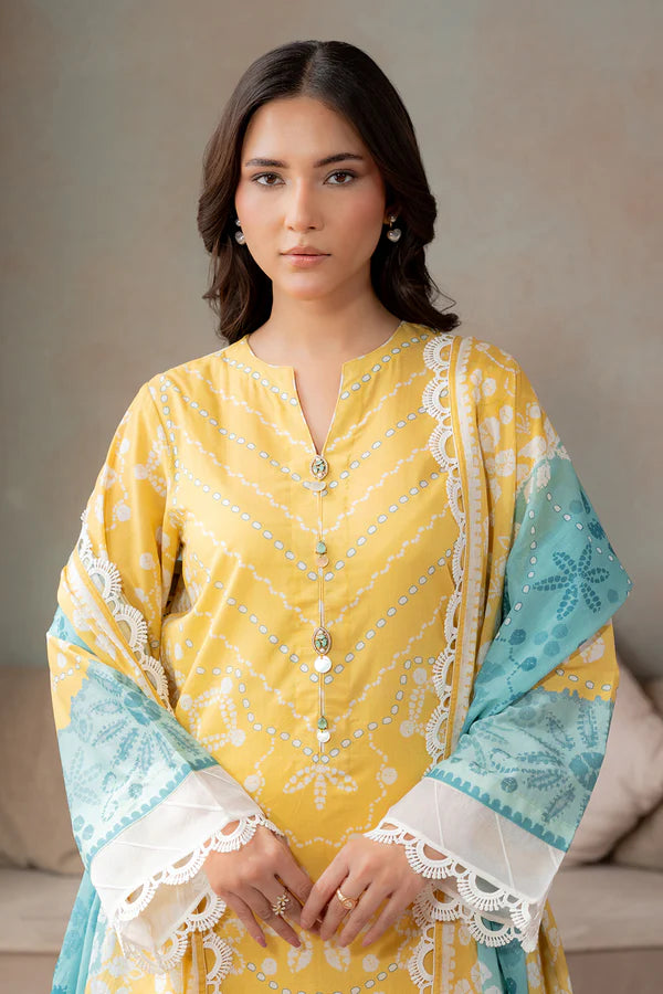 Aura 3-Piece Unstitched Lawn Suit –Yellow