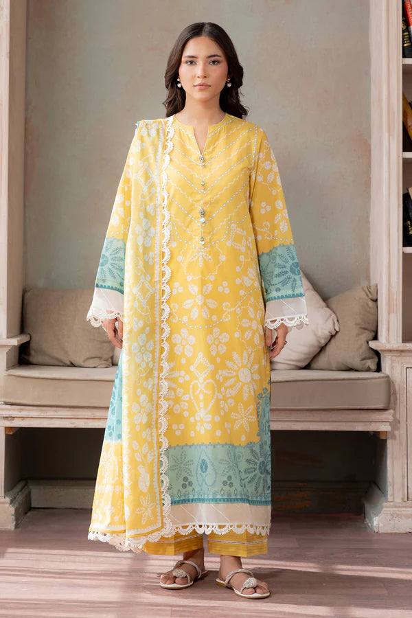 Aura 3-Piece Unstitched Lawn Suit –Yellow