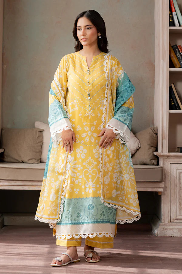 Aura 3-Piece Unstitched Lawn Suit –Yellow