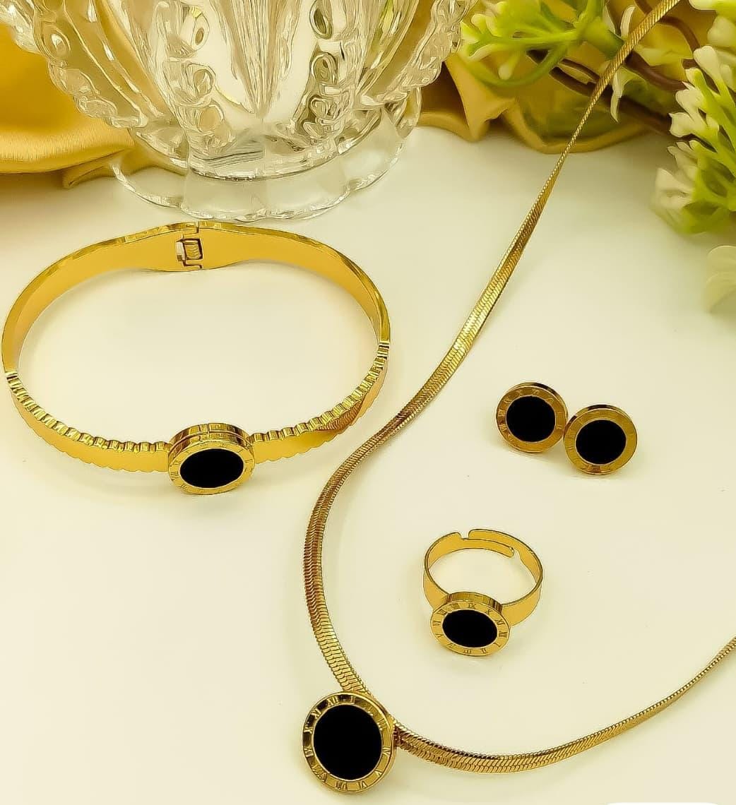Black Stone Roman Jewelry Set (4-Piece)