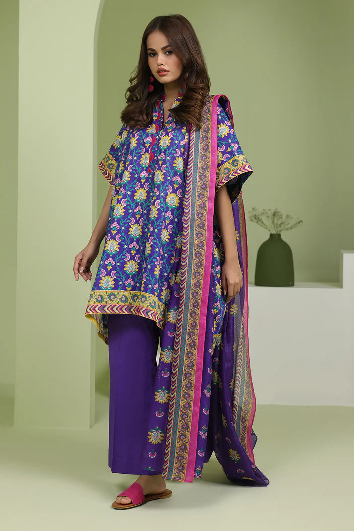 Aura 3-Piece Unstitched Lawn Suit - Purple