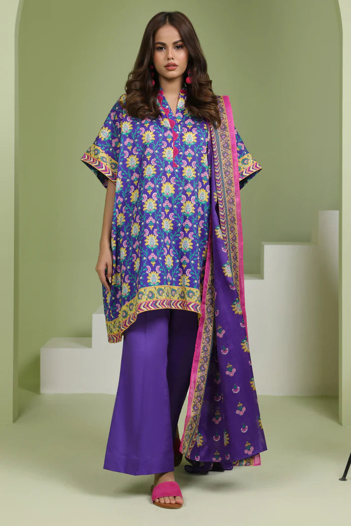 Aura 3-Piece Unstitched Lawn Suit - Purple