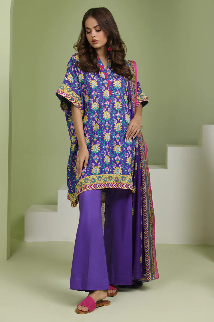 Aura 3-Piece Unstitched Lawn Suit - Purple